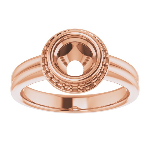 18K Rose Gold 6.5 mm Round Bezel-Set Halo-Style Engagement Ring Mounting 