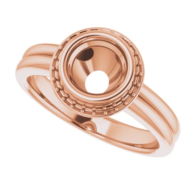18K Rose Gold 6.5 mm Round Bezel-Set Halo-Style Engagement Ring Mounting 