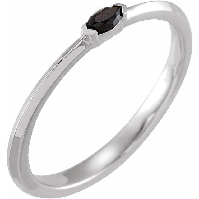 14K White Natural Black Onyx Stackble Ring
