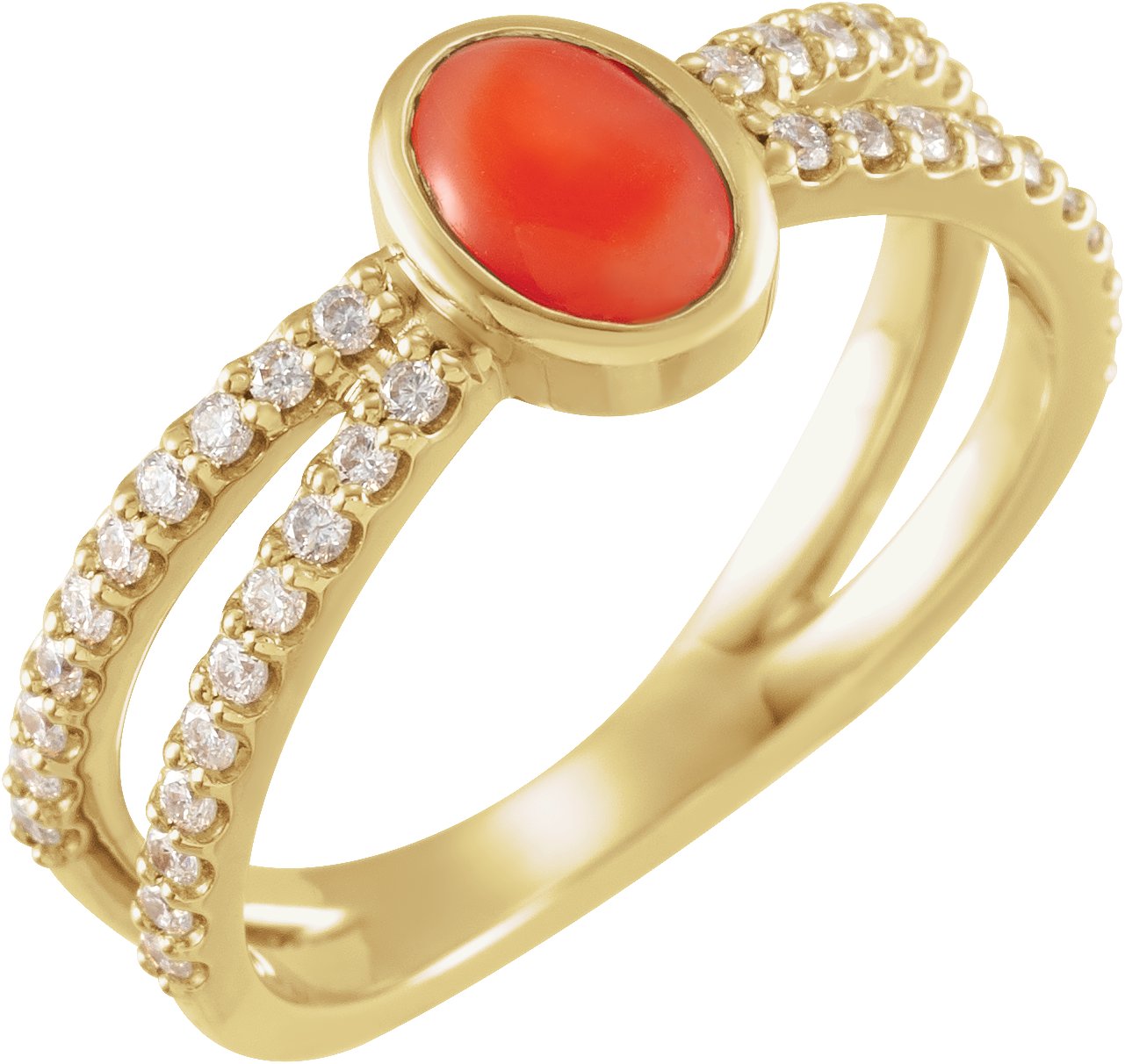 14K Yellow Natural Pink Coral & 3/8 CTW Natural Diamond Ring