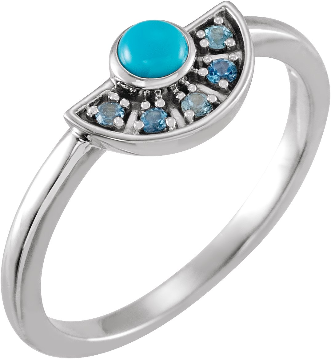 14K White Natural Turquoise & Natural Aquamarine Fan Ring