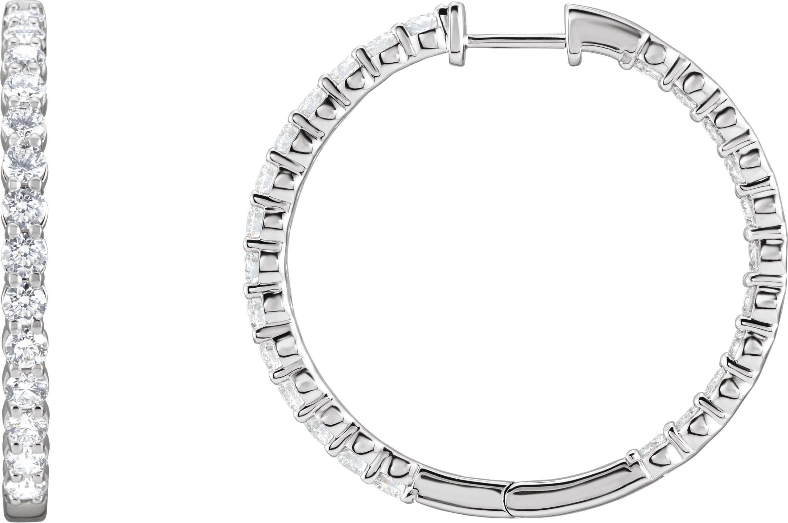 14K White 3 CTW Lab-Grown Diamond Inside-Outside Hinged 30 mm Hoop Earrings