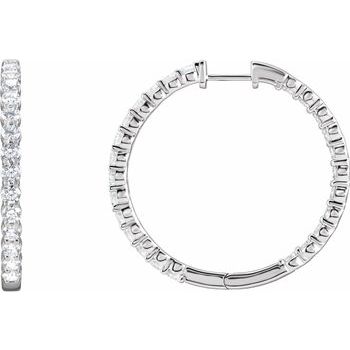 14K White 3 CTW Lab Grown Diamond Inside Outside Hinged 25 mm Hoop Earrings Ref 17059021