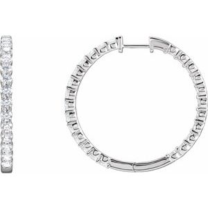 14K White 4 CTW Natural Diamond Inside-Outside Hinged 36 mm Hoop Earrings