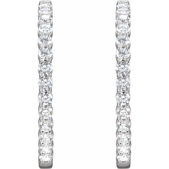 14K White 4 CTW Natural Diamond Inside-Outside Hinged 36 mm Hoop Earrings