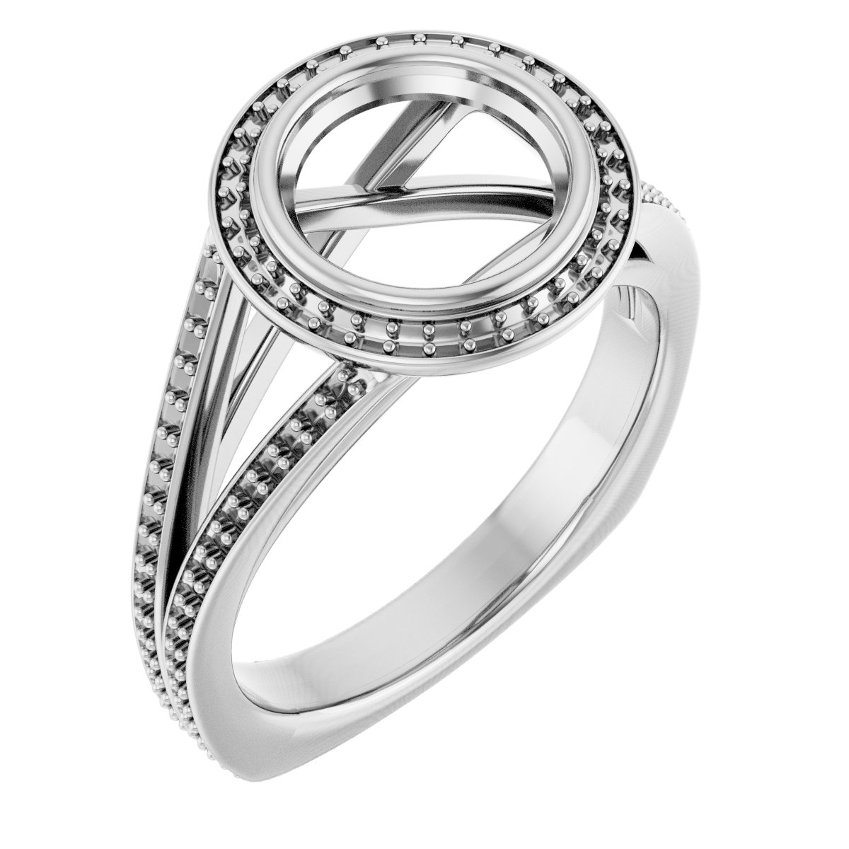 Bezel-Set Halo-Style Euro Shank Engagement Ring