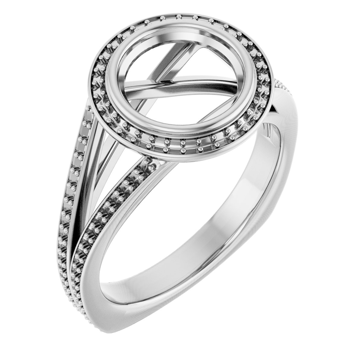 Bezel-Set Halo-Style Euro Shank Engagement Ring