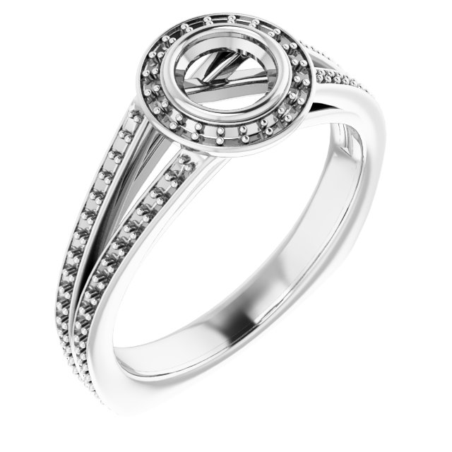 Bezel-Set Halo-Style Euro Shank Engagement Ring