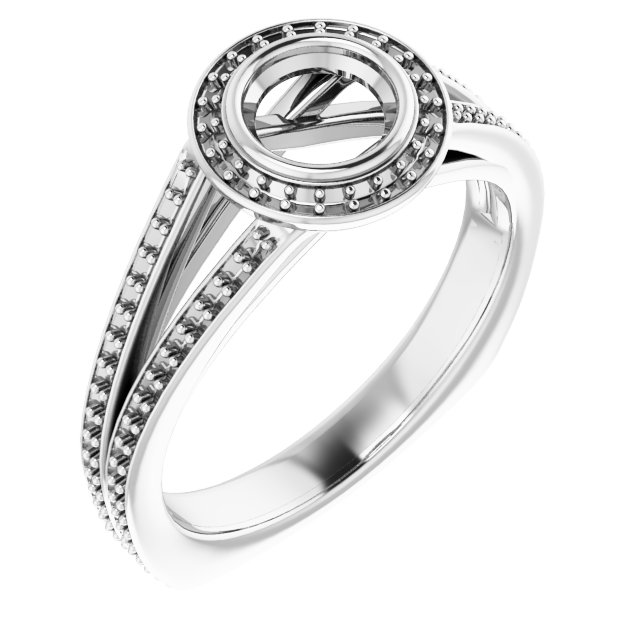 Bezel-Set Halo-Style Euro Shank Engagement Ring