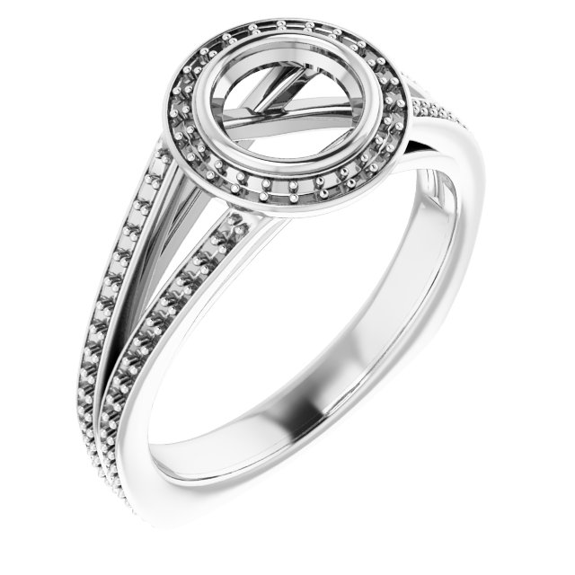 Bezel-Set Halo-Style Euro Shank Engagement Ring