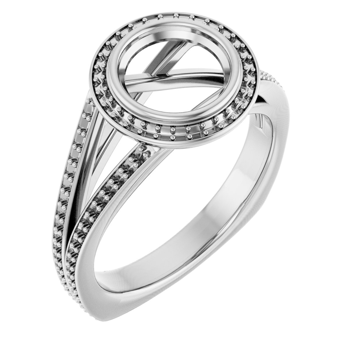 Bezel-Set Halo-Style Euro Shank Engagement Ring