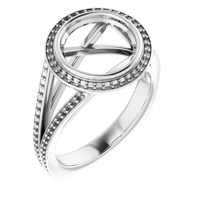 Bezel-Set Halo-Style Euro Shank Engagement Ring
