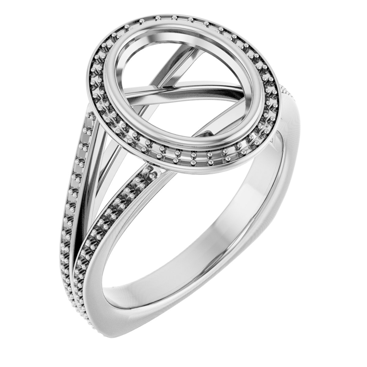 Bezel-Set Halo-Style Euro Shank Engagement Ring