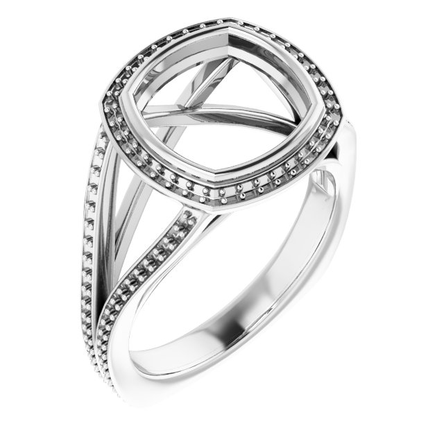 Bezel-Set Halo-Style Euro Shank Engagement Ring