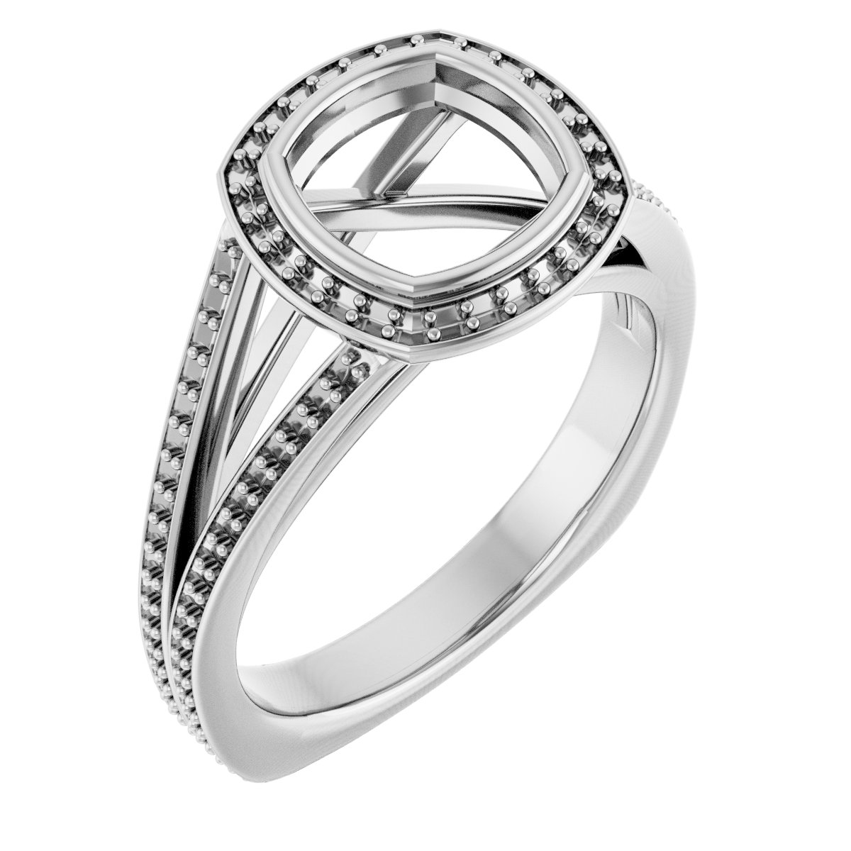 Bezel-Set Halo-Style Euro Shank Engagement Ring