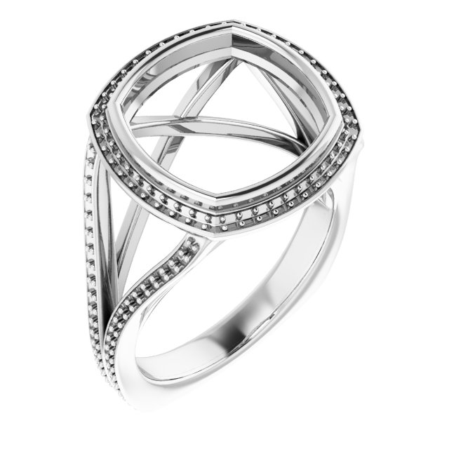 Bezel-Set Halo-Style Euro Shank Engagement Ring
