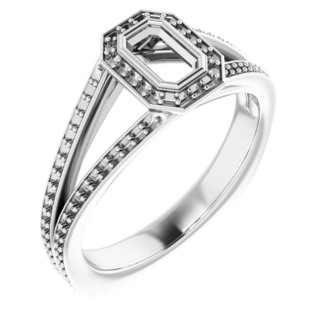 Bezel-Set Halo-Style Euro Shank Engagement Ring