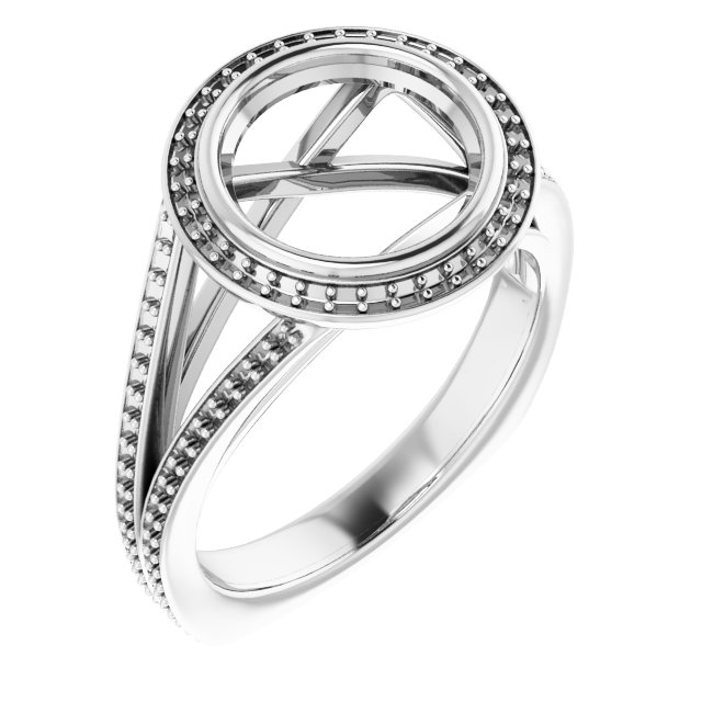 Bezel-Set Halo-Style Euro Shank Engagement Ring
