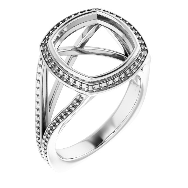 Bezel-Set Halo-Style Euro Shank Engagement Ring