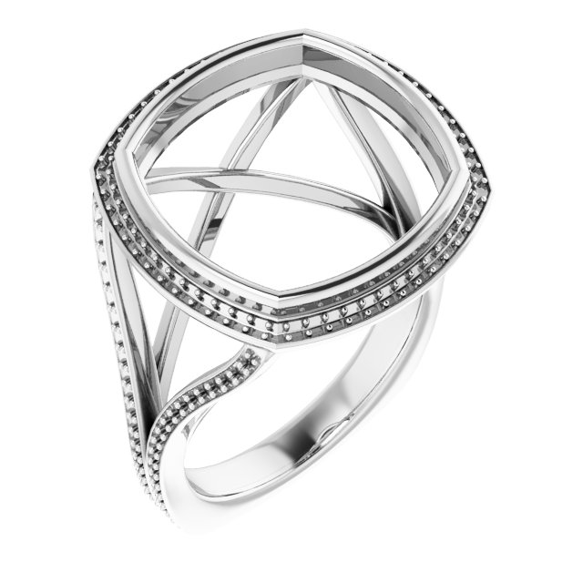 Bezel-Set Halo-Style Euro Shank Engagement Ring