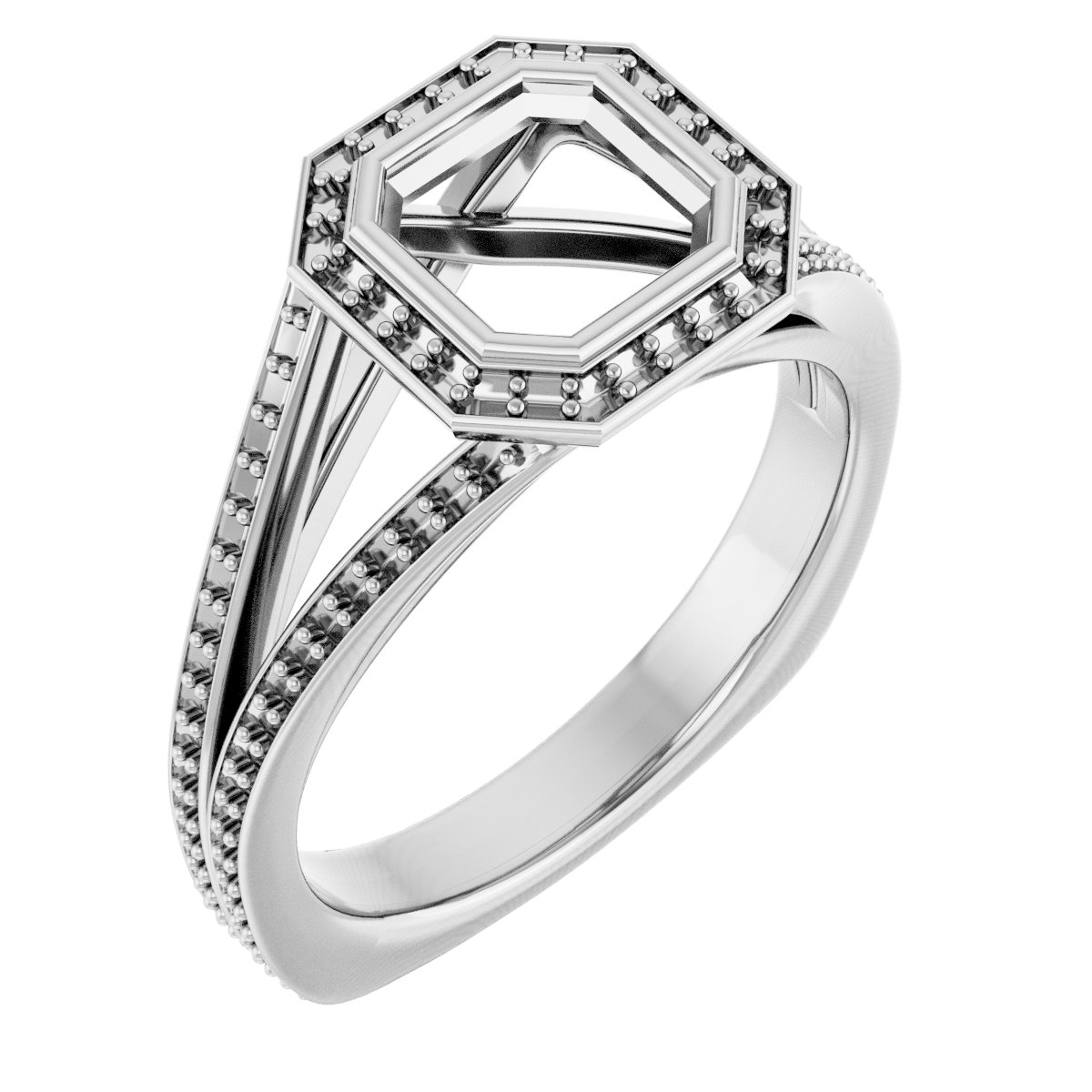 Bezel-Set Halo-Style Euro Shank Engagement Ring