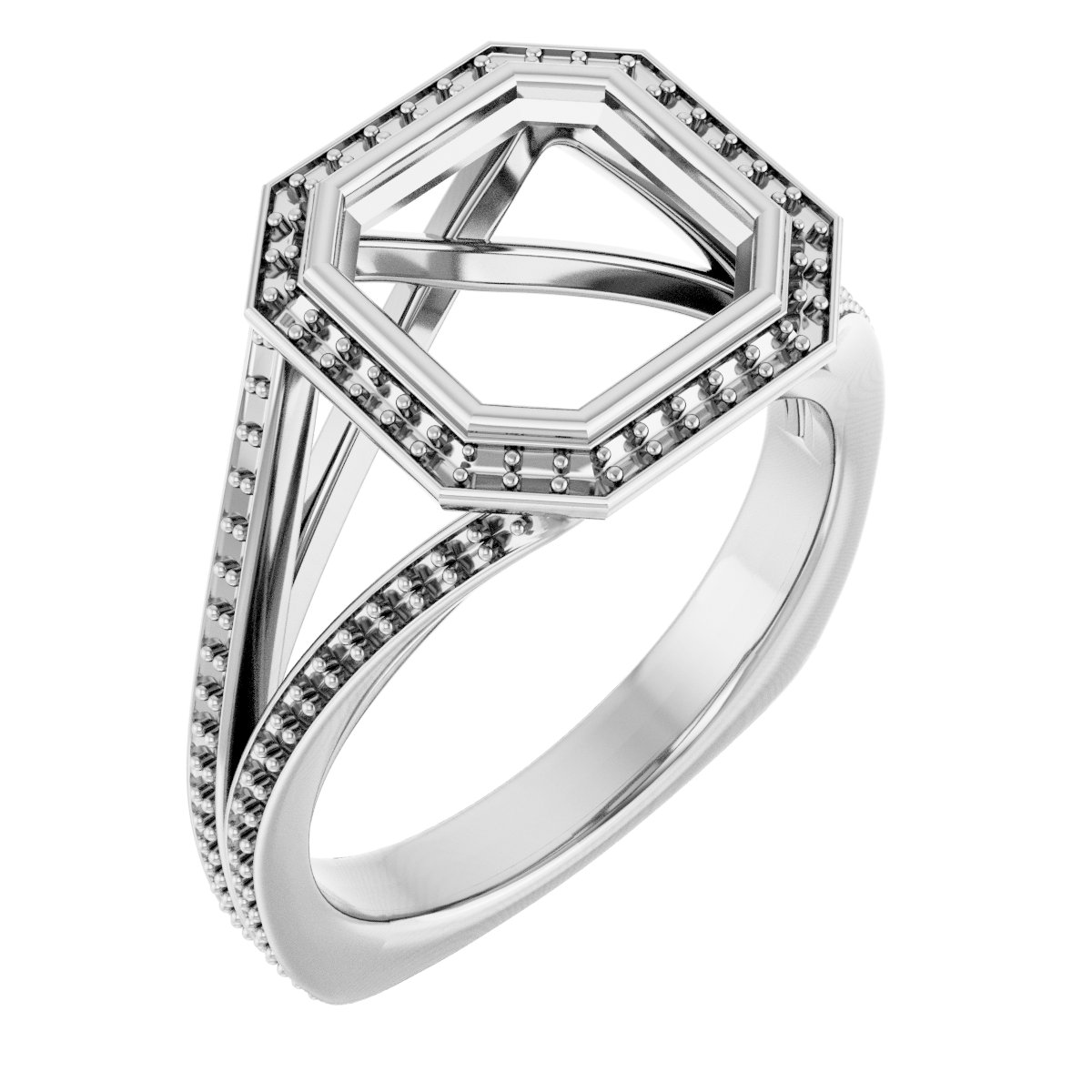 Bezel-Set Halo-Style Euro Shank Engagement Ring