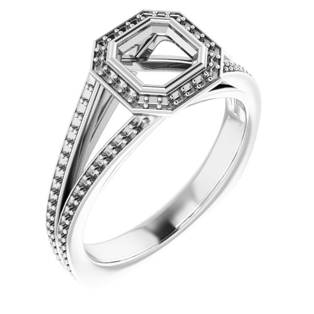 Bezel-Set Halo-Style Euro Shank Engagement Ring