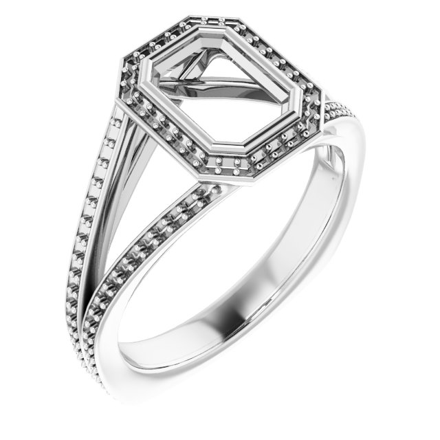 Bezel-Set Halo-Style Euro Shank Engagement Ring