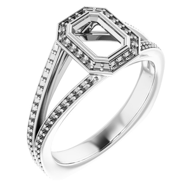 Bezel-Set Halo-Style Euro Shank Engagement Ring