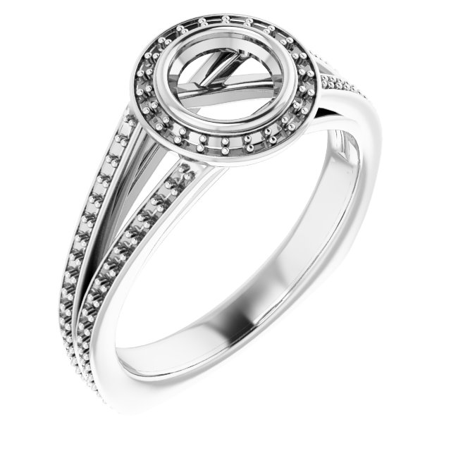 Bezel-Set Halo-Style Euro Shank Engagement Ring