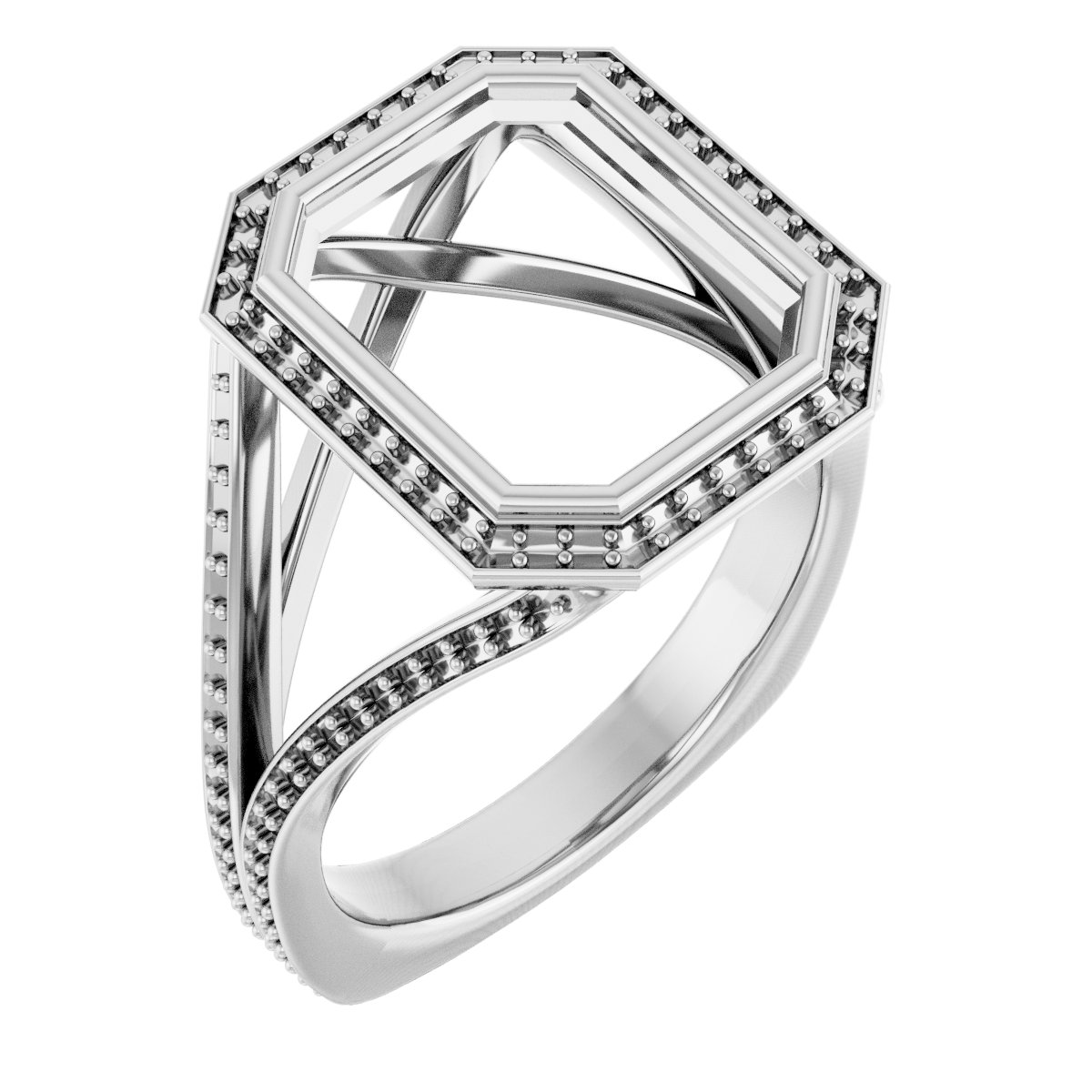 Bezel-Set Halo-Style Euro Shank Engagement Ring