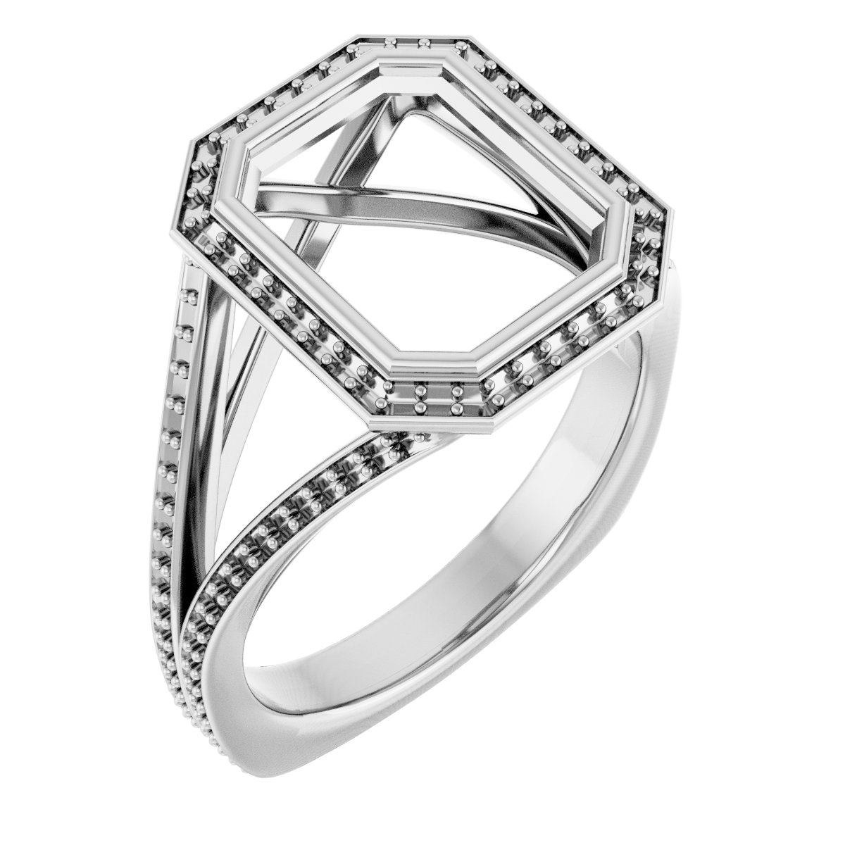 Bezel-Set Halo-Style Euro Shank Engagement Ring