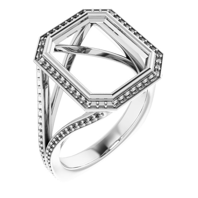 Bezel-Set Halo-Style Euro Shank Engagement Ring