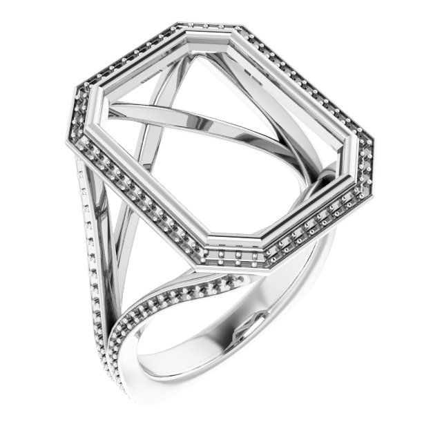 Bezel-Set Halo-Style Euro Shank Engagement Ring