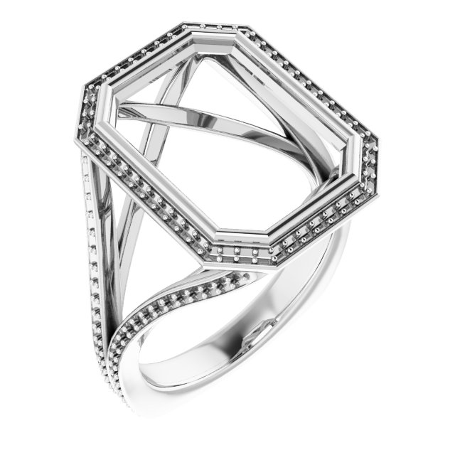 Bezel-Set Halo-Style Euro Shank Engagement Ring