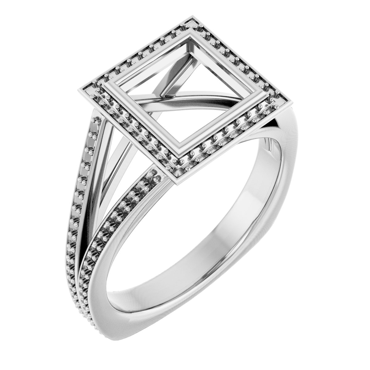 Bezel-Set Halo-Style Euro Shank Engagement Ring