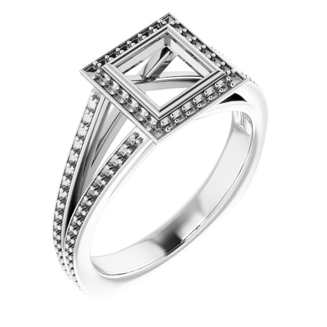 Bezel-Set Halo-Style Euro Shank Engagement Ring