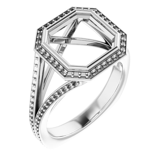 Bezel-Set Halo-Style Euro Shank Engagement Ring