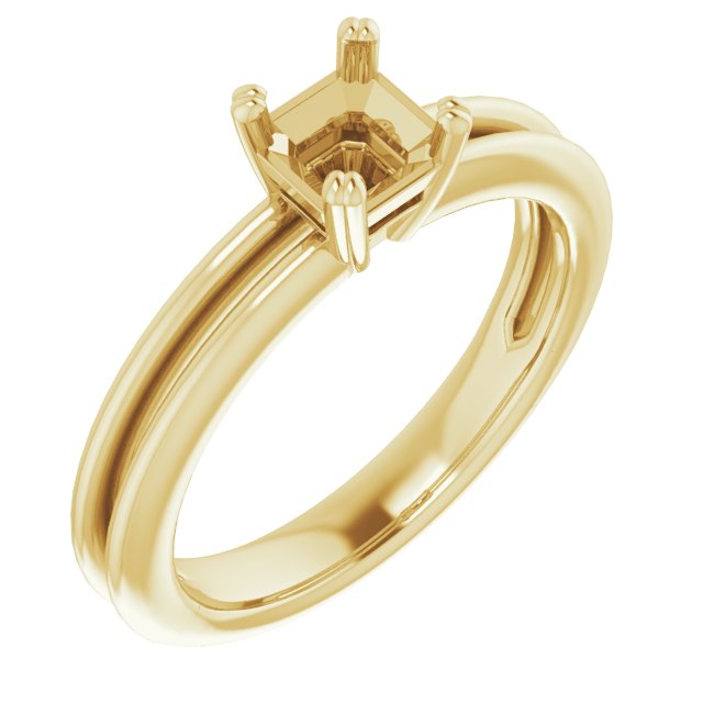 18K Yellow Gold  5 mm Asscher Solitaire Engagement Ring Mounting