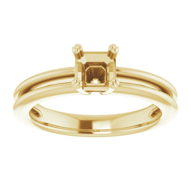 18K Yellow Gold  5 mm Asscher Solitaire Engagement Ring Mounting