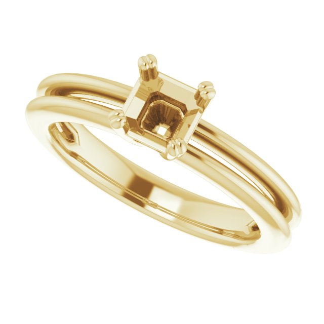 18K Yellow Gold  5 mm Asscher Solitaire Engagement Ring Mounting