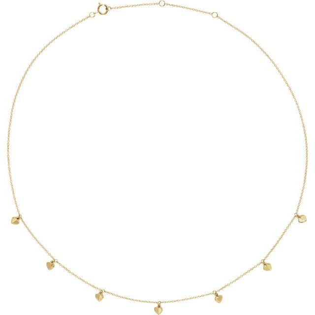 14K Yellow Heart 7-Station 16-18" Necklace