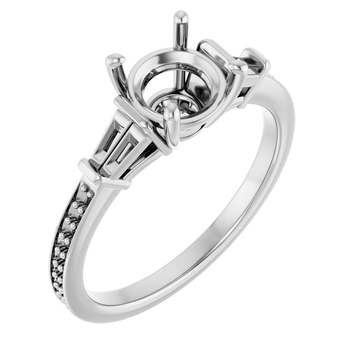 Baguette Accented Engagement Ring