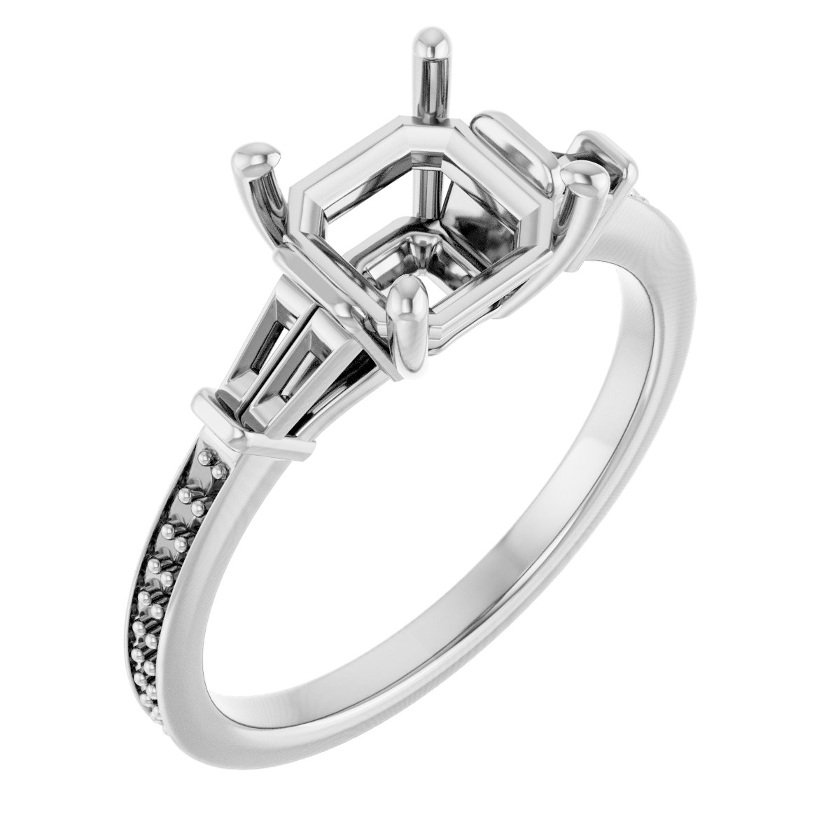 Baguette Accented Engagement Ring