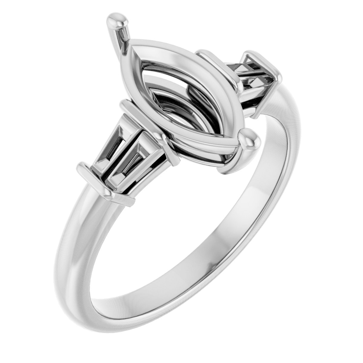 Baguette Accented Engagement Ring