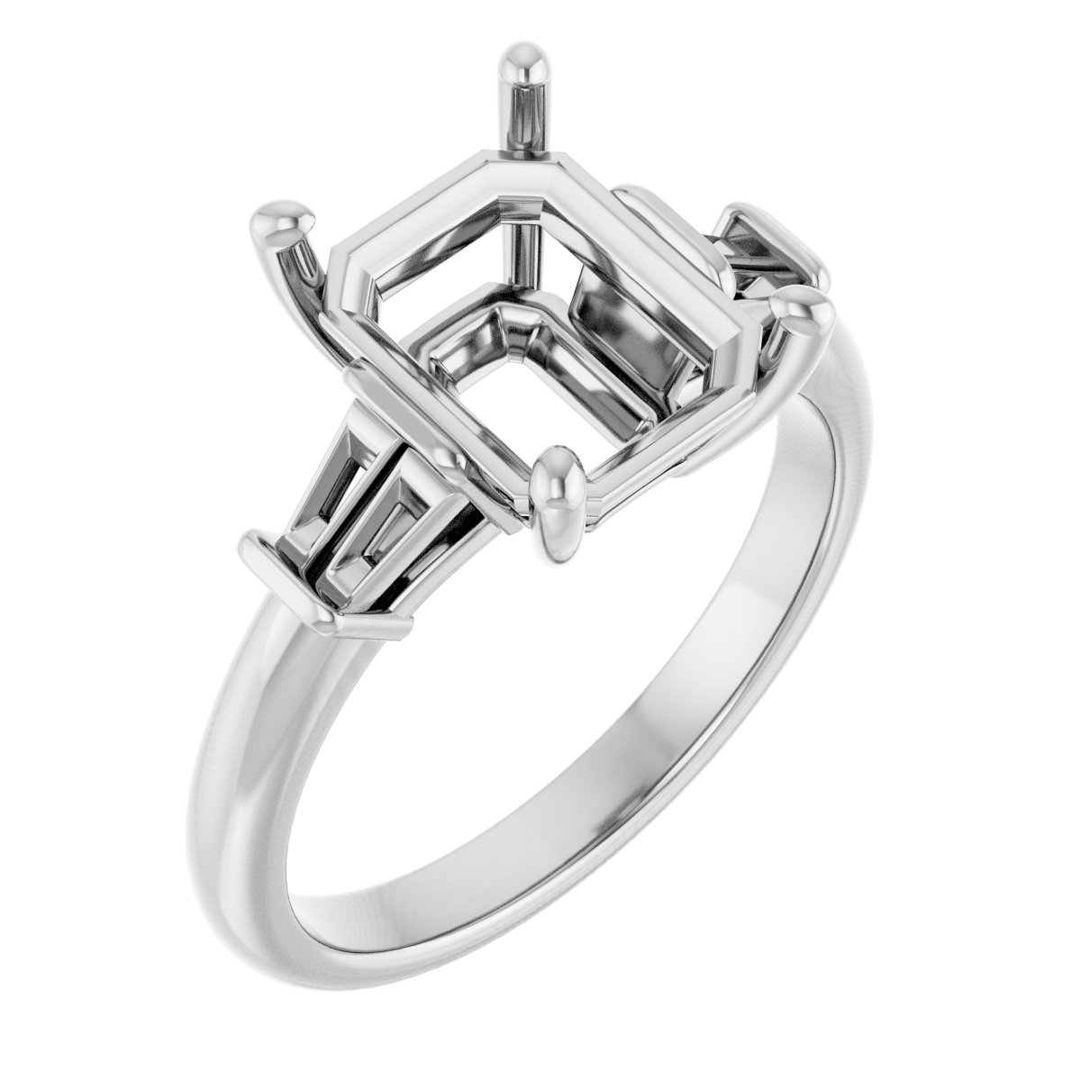 Baguette Accented Engagement Ring