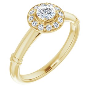 14K Yellow 4 mm Round Forever One™ Moissanite & 1/10 CTW Diamond Engagement Ring