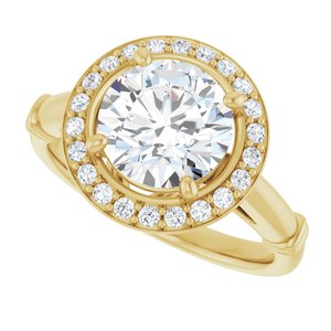14K Yellow 8 mm Round Forever Oneâ„¢ Moissanite & 1/5 CTW Diamond Engagement Ring  