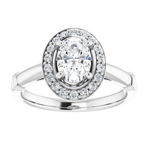 14K White 7x5 mm Oval Forever Oneâ„¢ Moissanite & 1/6 CTW Diamond Engagement Ring  