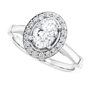 14K White 7x5 mm Oval Forever Oneâ„¢ Moissanite & 1/6 CTW Diamond Engagement Ring  